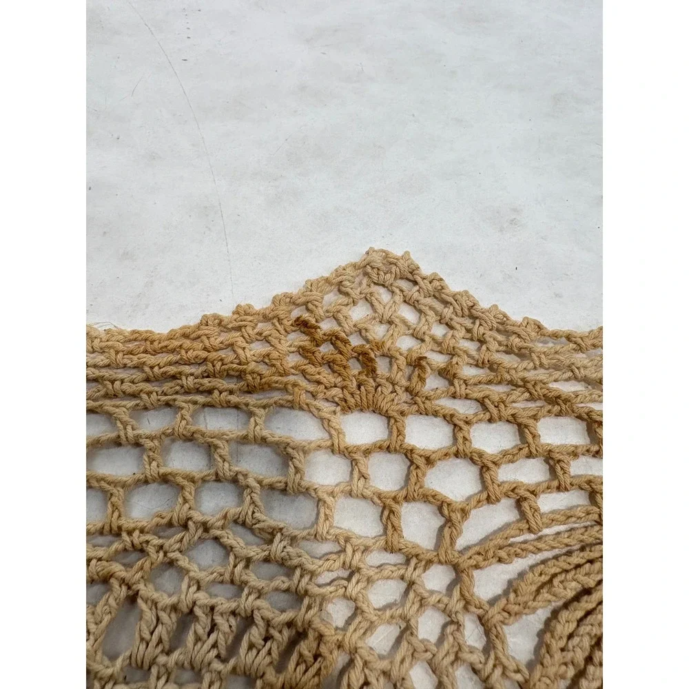 Vintage Hand Crocheted Lace Square Tablecloth Silk Ribbon Embroidery Floral 35in